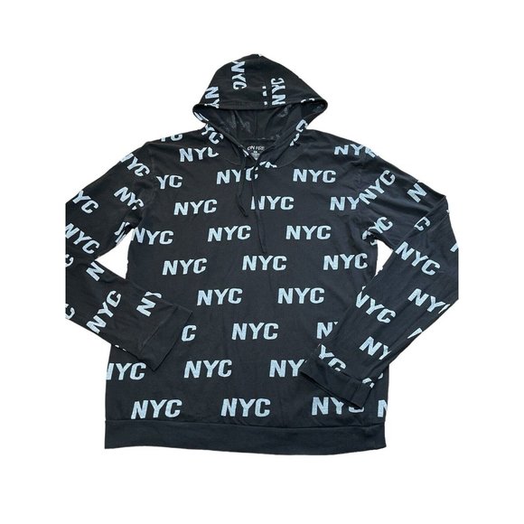 On Fire White & Black NYC‎ Logo Long Sleeve Hooded Shirt Women's Size 3x - Picture 4 of 11